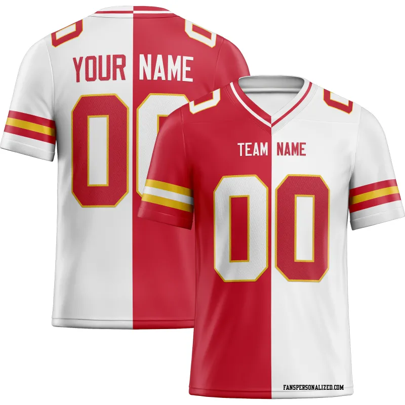 Printed Customized Split Red White White Football Jersey