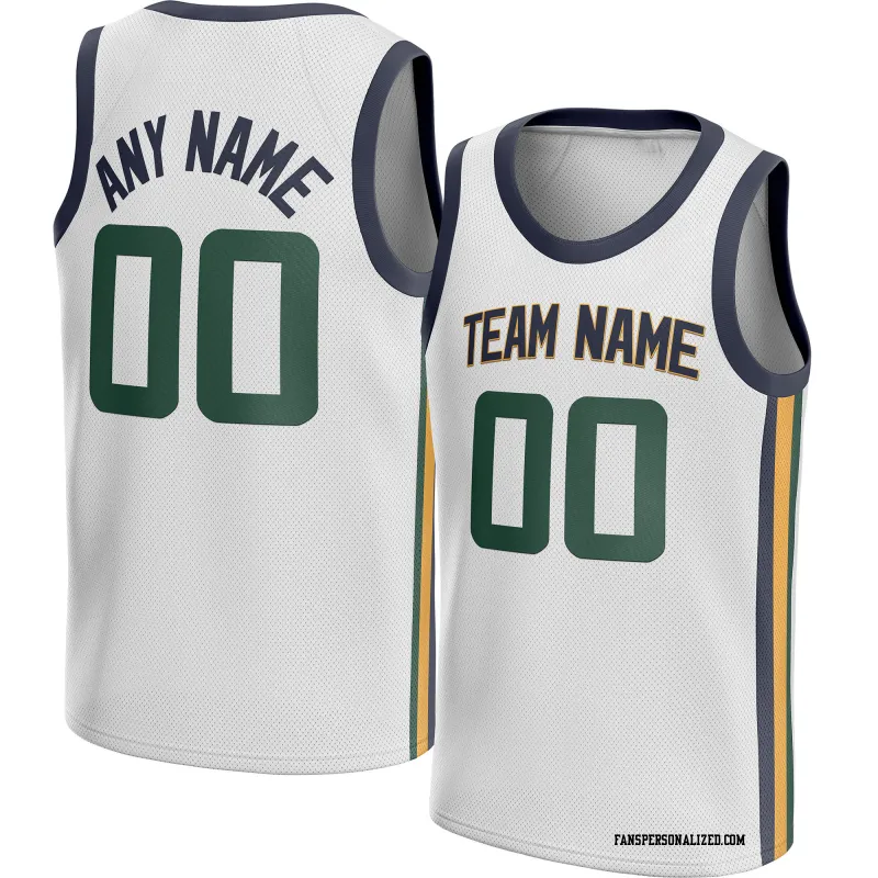 Stitched Customized Association White Green Navy Basketball Jersey