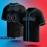 Stitched Customized Black Black Blue Baseball Jersey